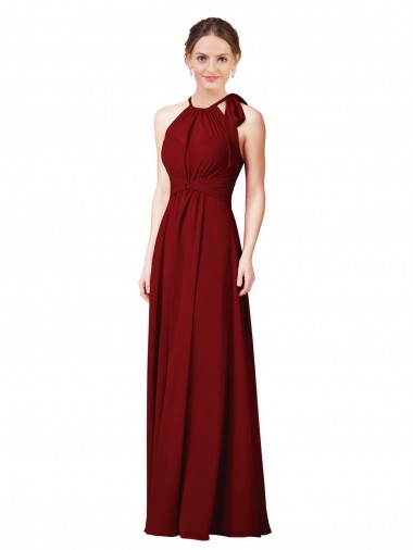 Long Burgundy Sleeveless Sheath Open Slit Back Bridesmaid Dress Leeds