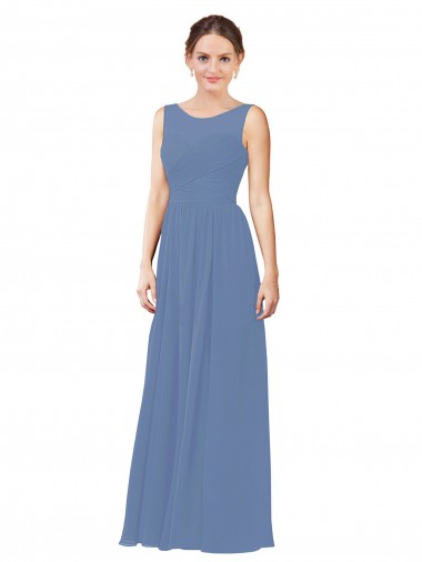 Long Windsor Blue Sleeveless Sheath Soft Chiffon Bridesmaid Dress Leeds