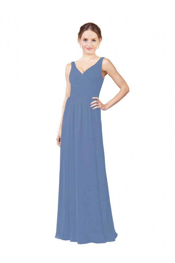 Long Windsor Blue Sleeveless Sheath Soft Chiffon Bridal Party Dress Leeds