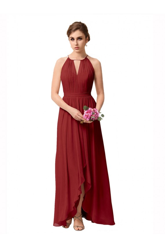 Burgundy Sleeveless A-Line High Low Bridesmaid Dress Leeds