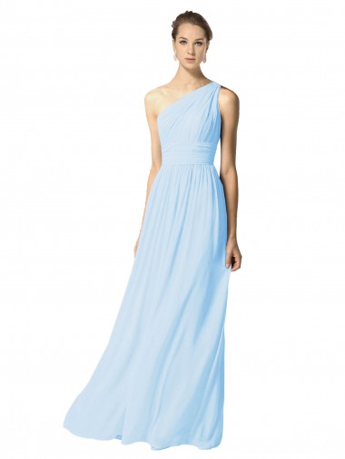 Long Light Sky Blue Sleeveless A-Line Soft Chiffon Bridesmaid Dress Leeds