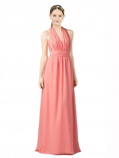 Long Watermelon Sleeveless A-Line Bridesmaid Dress Leeds