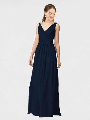 Long Dark Navy Sleeveless A-Line Bridesmaid Dresses / Formal Dresses Leeds