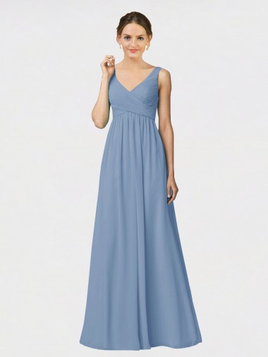 Long Dusty Blue Sleeveless A-Line Bridesmaid Gown Leeds