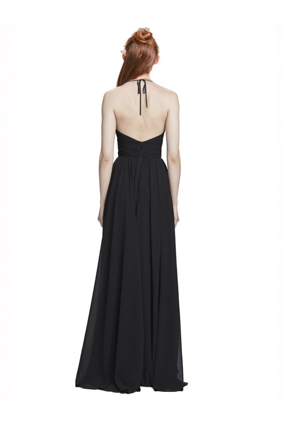 Long Dark Navy Sleeveless A-Line Chiffon Formal Dress / Bridesmaid Dress Leeds