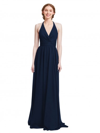 Long Dark Navy Sleeveless A-Line Chiffon Formal Dress / Bridesmaid Dress Leeds