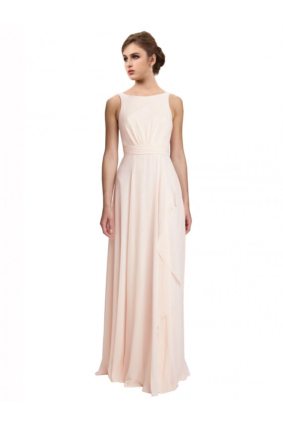 Long Cream Pink Sleeveless A-Line V-Back Bridesmaid Dress / Evening Dress Leeds