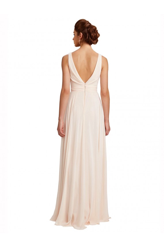 Long Cream Pink Sleeveless A-Line V-Back Bridesmaid Dress / Evening Dress Leeds