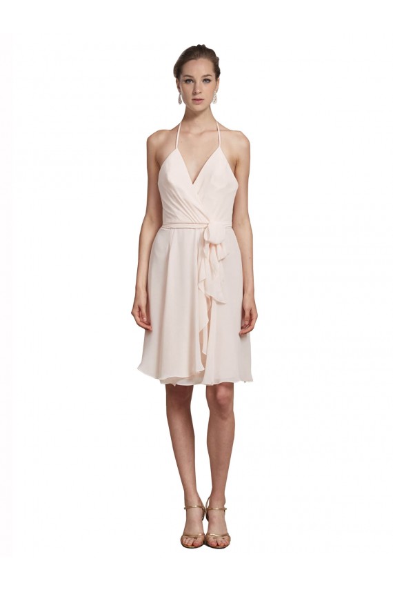 Knee Length Cream Pink Sleeveless A-Line Bridesmaid Dress Leeds