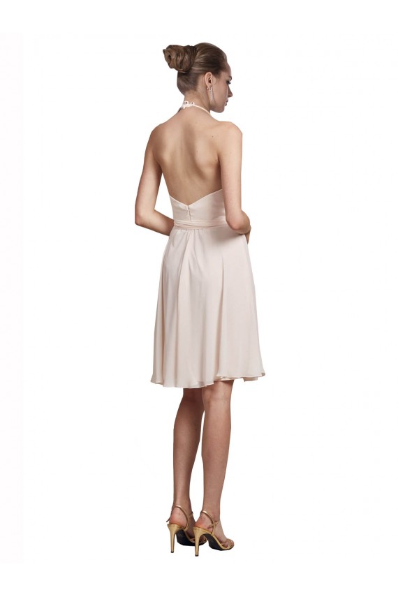 Knee Length Cream Pink Sleeveless A-Line Bridesmaid Dress Leeds