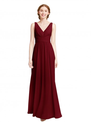 Long Burgundy Sleeveless A-Line Bridesmaid Dress / Evening Gowns Leeds