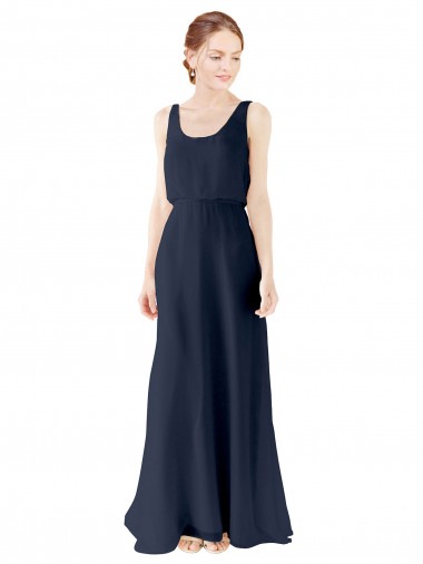 Long Dark Navy Sleeveless A-Line Open Back Bridesmaid Dress Leeds
