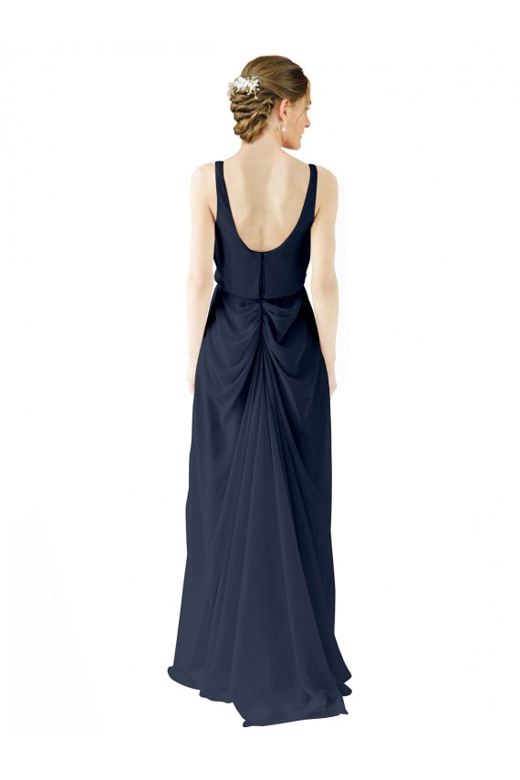 Long Dark Navy Sleeveless A-Line Open Back Bridesmaid Dress Leeds
