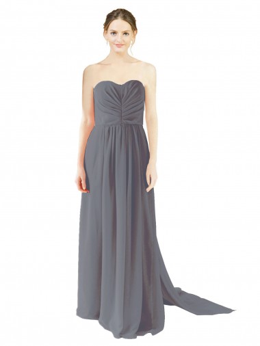 Long Slate Grey Sleeveless A-Line Open Back Bridesmaid Dress / Evening Dress Leeds