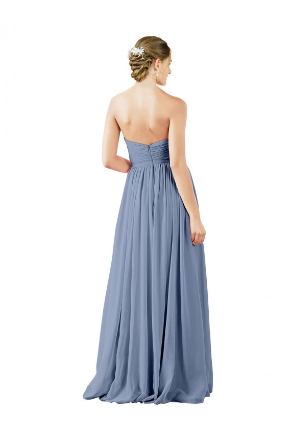 Long Dusty Blue Sleeveless A-Line Open Back Evening Gowns / Bridesmaid Dress Leeds