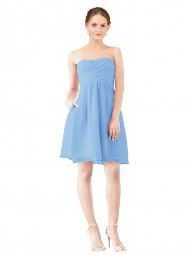 Knee Length Periwinkle Sleeveless A-Line Open Back Bridesmaid Dress Leeds