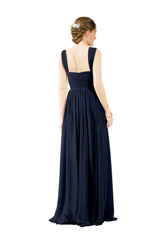 Long Dusty Blue Sleeveless A-Line Open Back Bridesmaid Dress Leeds