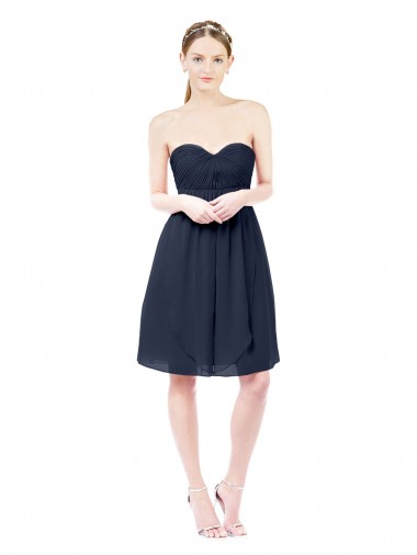 Knee Length Dark Navy Sleeveless A-Line Open Back Bridesmaid Dress Leeds