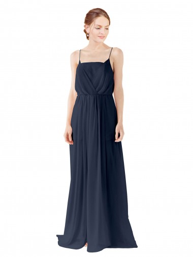 Long Dark Navy Sleeveless A-Line Open Back Chiffon Bridesmaid Dress / Evening Gowns Leeds