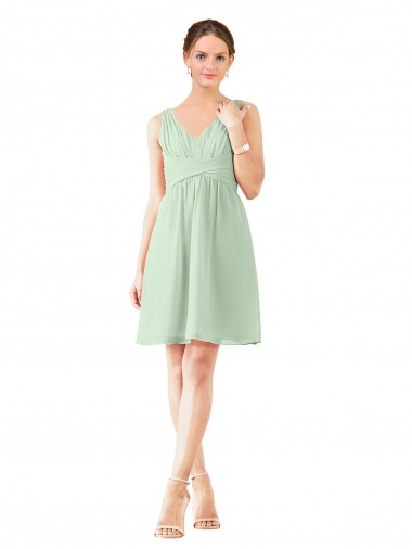 Knee Length Sage Sleeveless A-Line Bridesmaid Dress Leeds