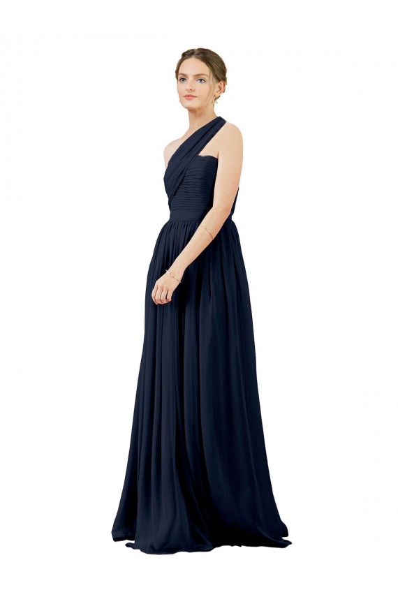 Long Dark Navy Sleeveless A-Line Chiffon Bridal Party Dress / Evening Dress Leeds