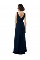 Long Dark Navy Sleeveless A-Line V-Back Bridal Party Dress Leeds