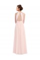 Long Pink Sleeveless A-Line Keyhole Back Soft Chiffon Bridesmaid Dress Leeds