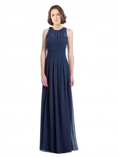 Long Floor Length Dark Navy Sleeveless A-Line Keyhole Back Bridesmaid Dress Leeds