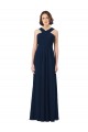 Long Floor Length Dark Navy Sleeveless A-Line V-Back Chiffon Bridesmaid Dress Leeds