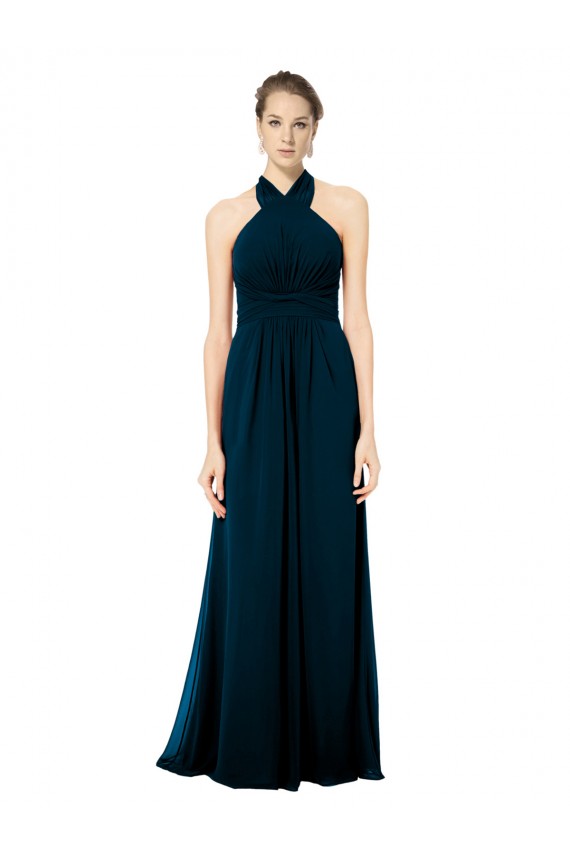 Long Midnight Green Sleeveless A-Line Twist Back Formal Dress / Bridesmaid Dress Leeds