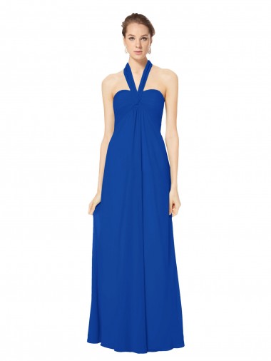 Long Floor Length Royal Blue Sleeveless A-Line Low Back Chiffon Bridesmaid Dress Leeds