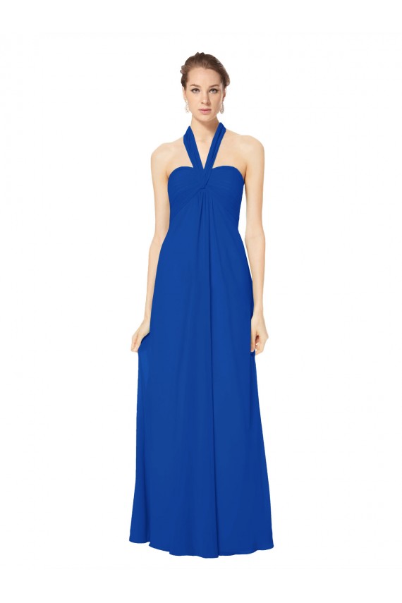 Long Floor Length Royal Blue Sleeveless A-Line Low Back Chiffon Bridesmaid Dress Leeds