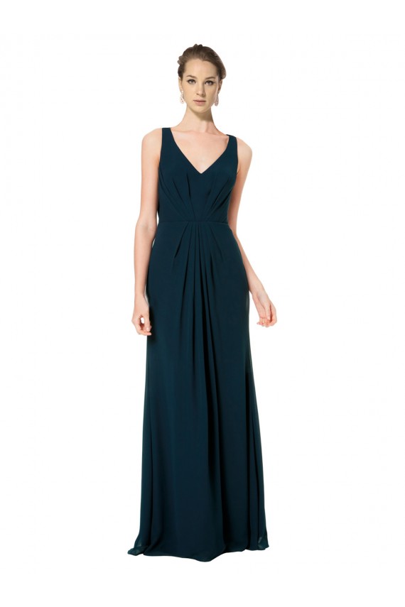 Long Midnight Green Sleeveless A-Line Soft Chiffon Bridesmaid Dress Leeds