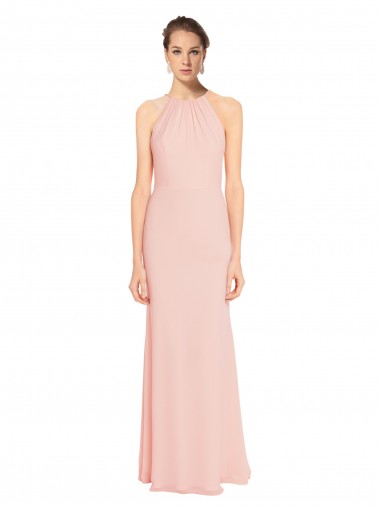 Long Pink Sleeveless A-Line Chiffon Bridesmaid Dress Leeds