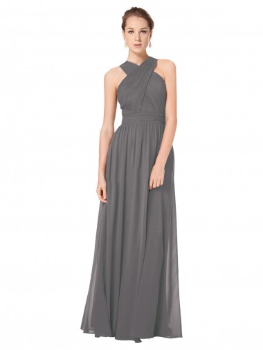 Long Stormy Silver Sleeveless A-Line Keyhole Back Bridesmaid Dress Leeds
