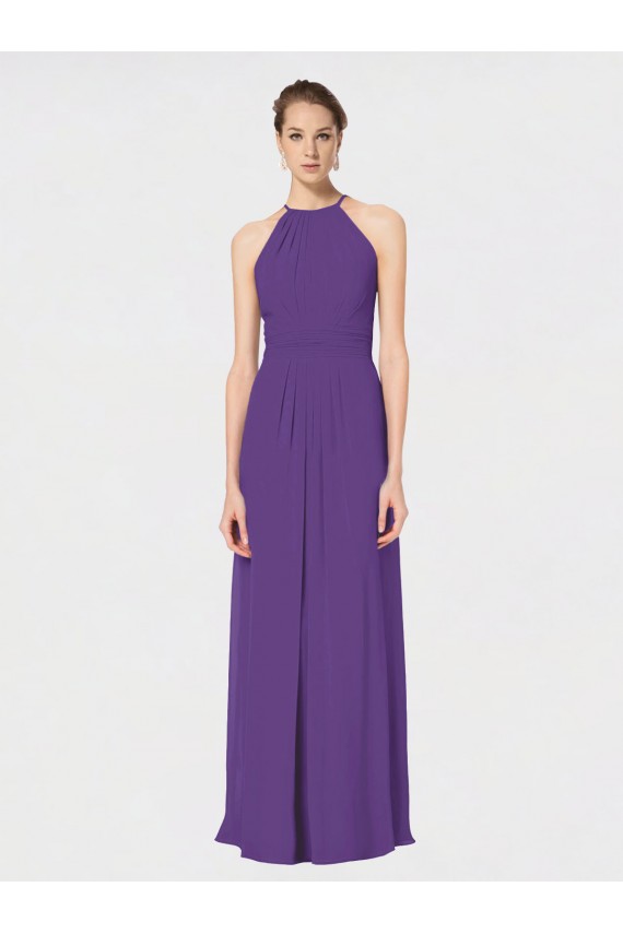Long Plum Purple Sleeveless A-Line Open Back Bridesmaid Dress Leeds