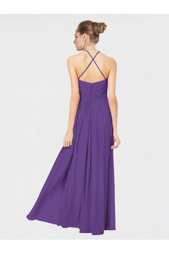 Long Plum Purple Sleeveless A-Line Open Back Bridesmaid Dress Leeds