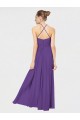 Long Plum Purple Sleeveless A-Line Open Back Bridesmaid Dress Leeds
