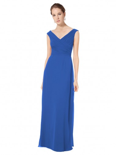 Long Royal Blue Sleeveless A-Line V-Back Bridesmaid Dresses Leeds