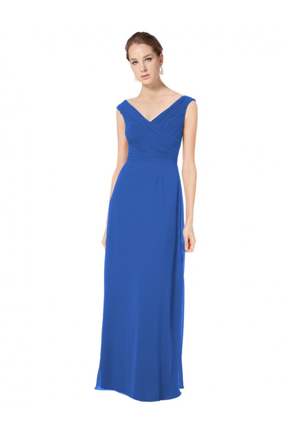 Long Royal Blue Sleeveless A-Line V-Back Bridesmaid Dresses Leeds