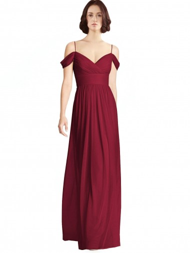 Long Burgundy Sleeveless A-Line Soft Chiffon Bridesmaid Dresses Leeds