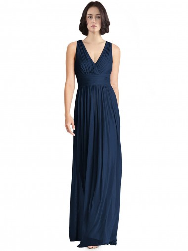 Long Floor Length Dark Navy Sleeveless A-Line Bridesmaid Dress Leeds