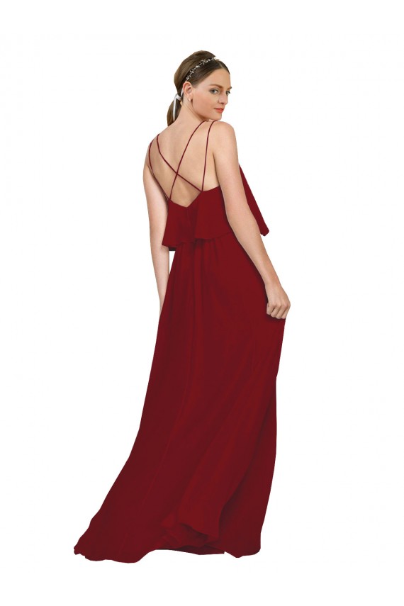 Long Burgundy Sleeveless A-Line Open Back Bridesmaid Dress Leeds