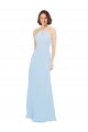 Long Light Sky Blue Sleeveless A-Line Soft Chiffon Wedding Party Dress Leeds