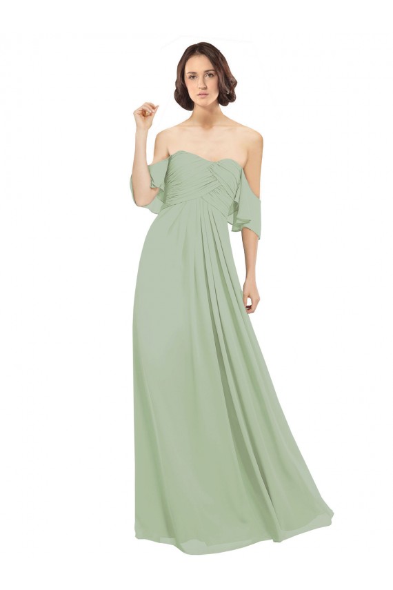 Long Smoke Green Cold Shoulder A-Line Bridesmaid Dress Leeds