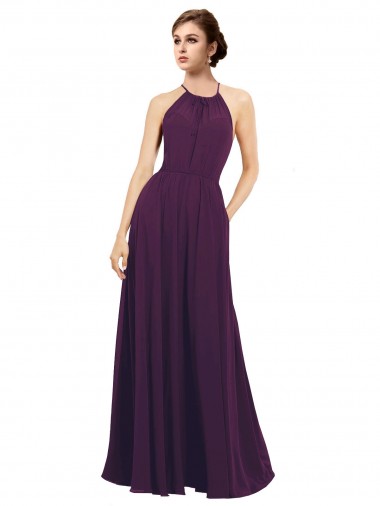 Long Grape Sleeveless A-Line Keyhole Back Bridesmaid Dress / Evening Dress Leeds