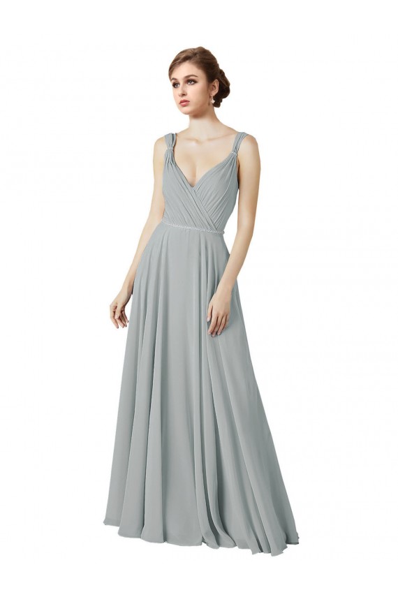 Long Silver Sleeveless A-Line Bridesmaid Dress / Evening Dress Leeds