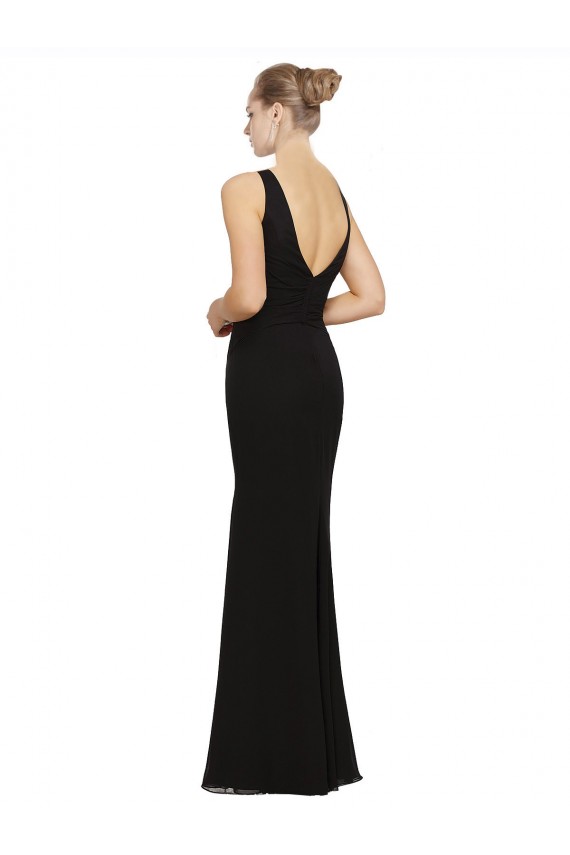 Long Black Sleeveless Sheath Bridesmaid Gown Leeds