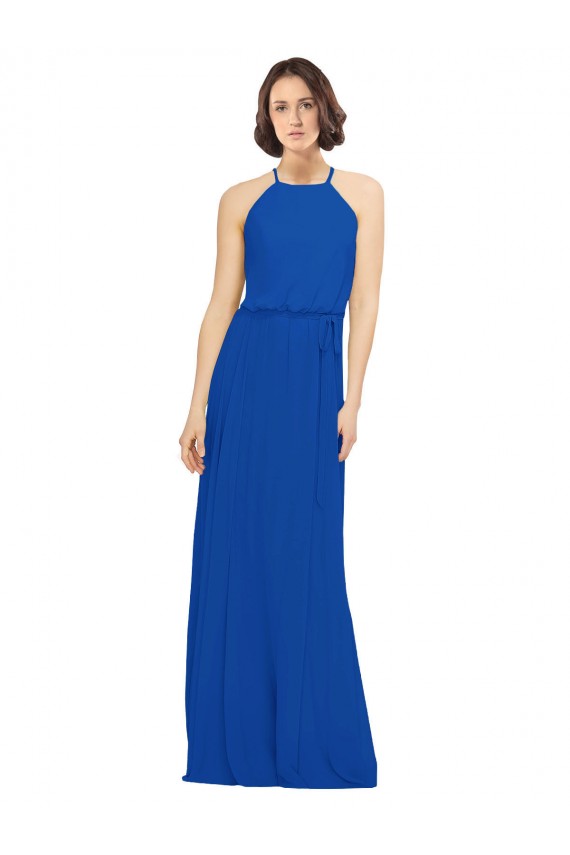 Long Royal Blue Sleeveless A-Line Soft Chiffon Bridal Party Dress Leeds