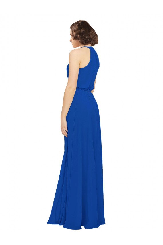 Long Royal Blue Sleeveless A-Line Soft Chiffon Bridal Party Dress Leeds